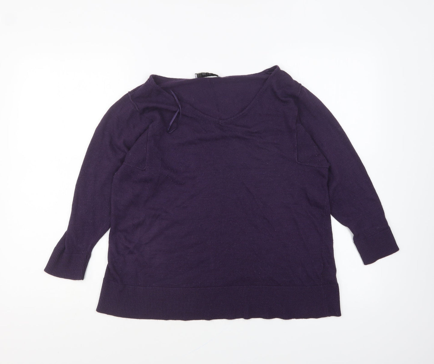 Marks and Spencer Womens Purple V-Neck Acrylic Pullover Jumper Size 10