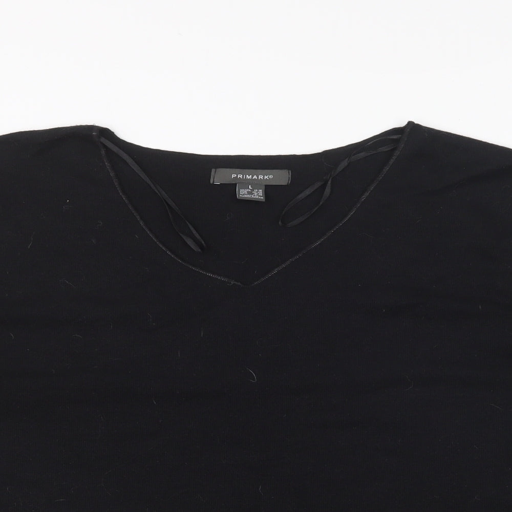 Primark Womens Black V-Neck Polyester Pullover Jumper Size L