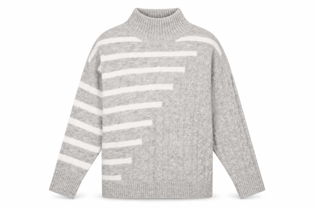 M&Co Womens Grey High Neck Striped Acrylic Pullover Jumper Size S