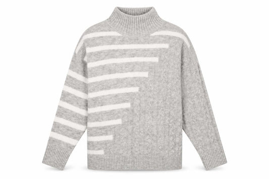 M&Co Womens Grey High Neck Striped Acrylic Pullover Jumper Size S