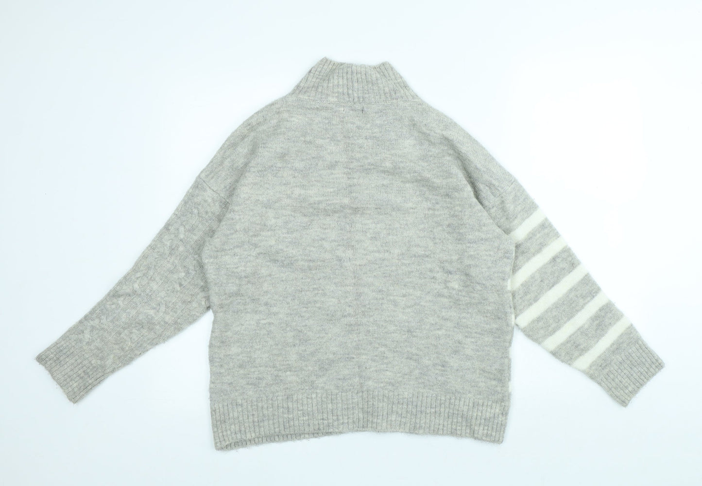M&Co Womens Grey High Neck Striped Acrylic Pullover Jumper Size S