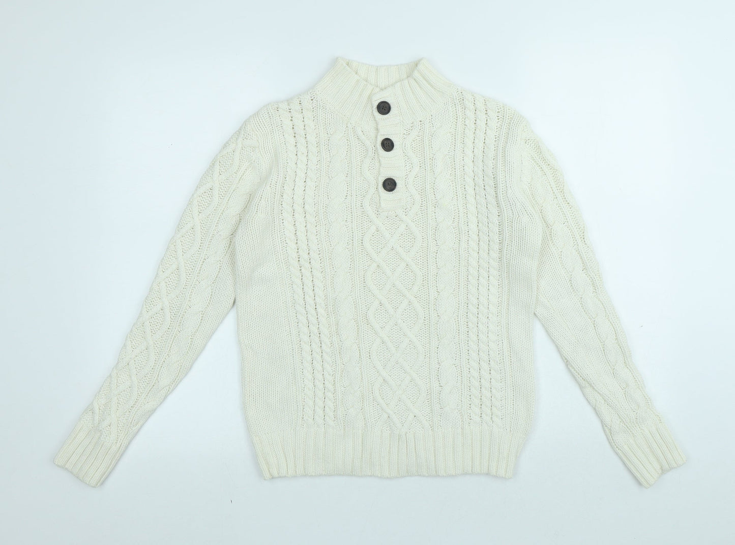 Gap Girls White High Neck Cotton Pullover Jumper Size L Button