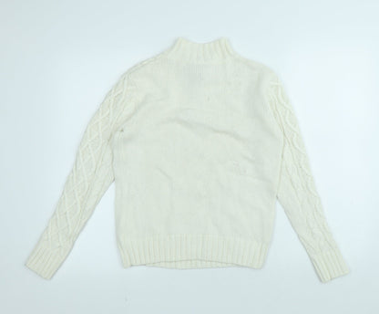 Gap Girls White High Neck Cotton Pullover Jumper Size L Button