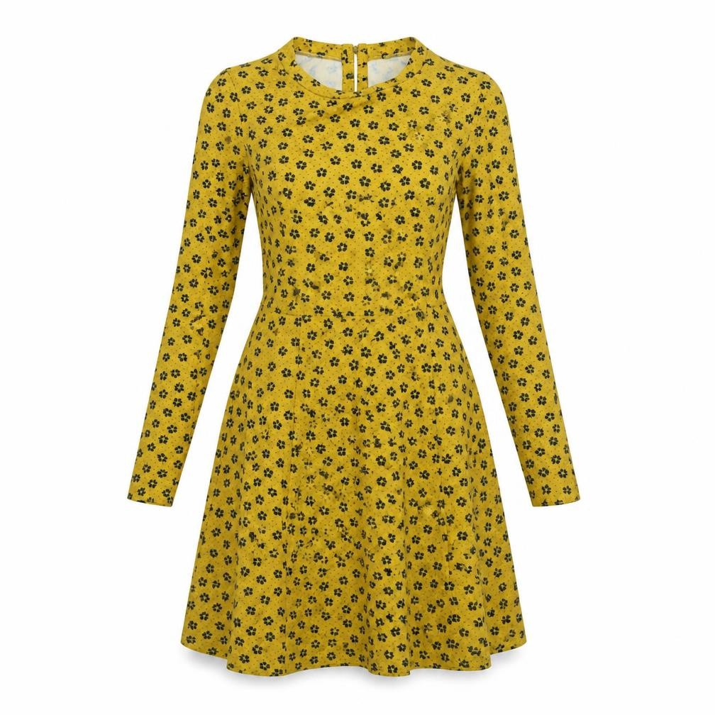 New Look Womens Yellow Geometric Polyester A-Line Size 10 Round Neck Zip