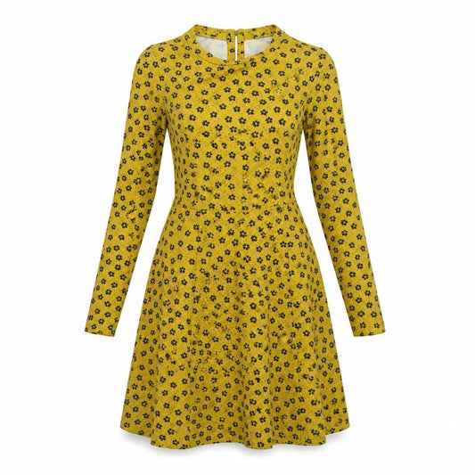 New Look Womens Yellow Geometric Polyester A-Line Size 10 Round Neck Zip
