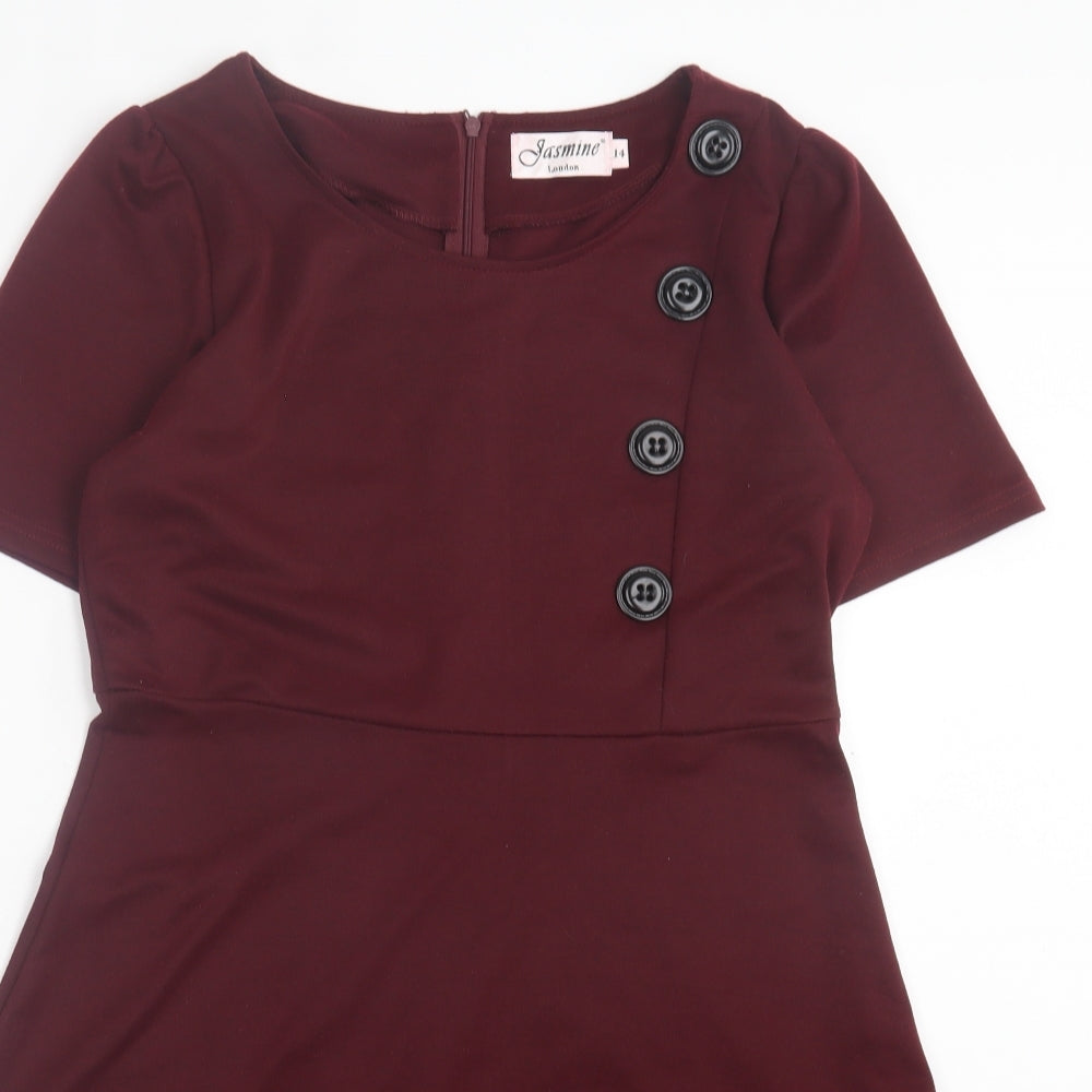 Jasmine Womens Purple Polyester A-Line Size 14 Scoop Neck Zip
