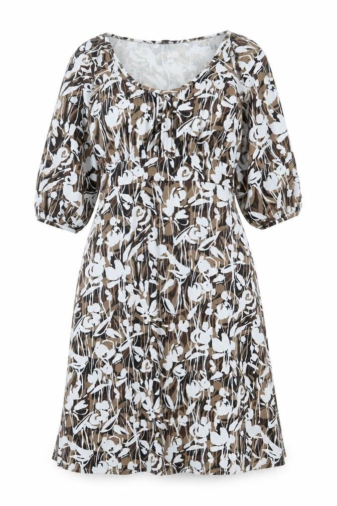 Fenn Wright Manson Womens Brown Geometric Viscose Fit & Flare Size 8 Scoop Neck Pullover