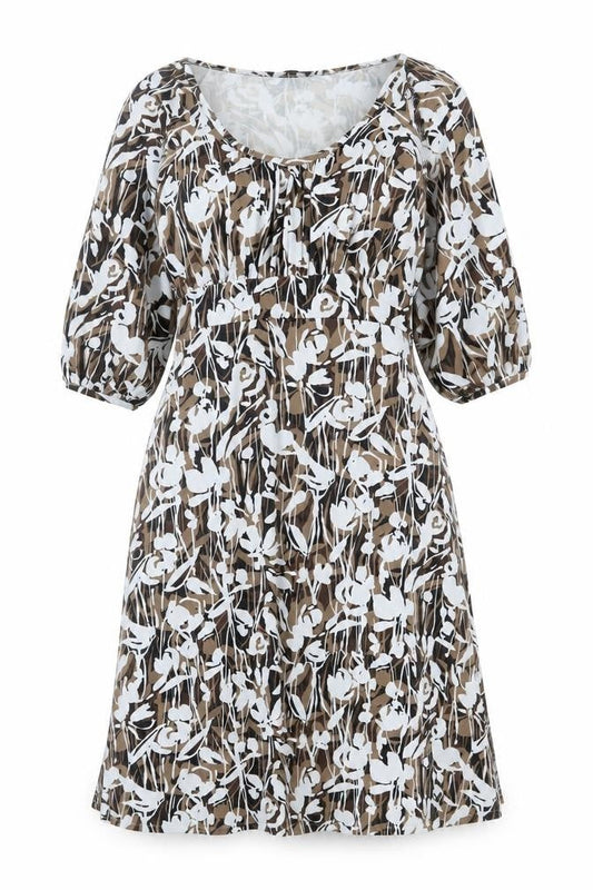 Fenn Wright Manson Womens Brown Geometric Viscose Fit & Flare Size 8 Scoop Neck Pullover
