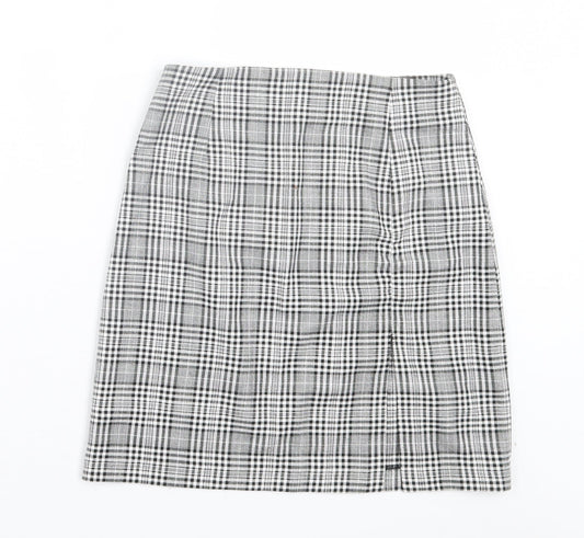 Zara Womens White Plaid Polyester A-Line Skirt Size XS Zip
