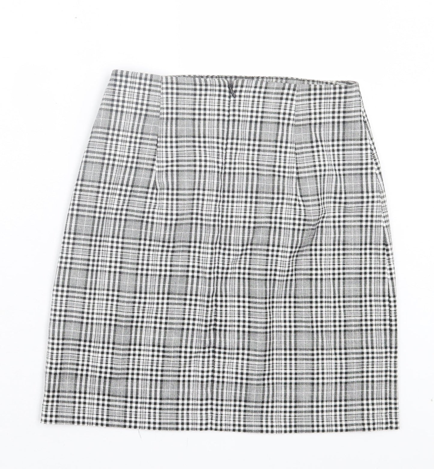 Zara Womens White Plaid Polyester A-Line Skirt Size XS Zip