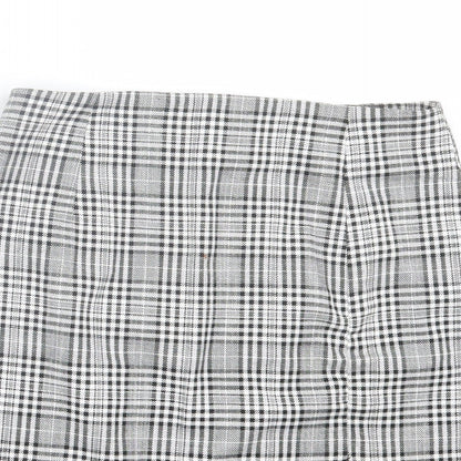 Zara Womens White Plaid Polyester A-Line Skirt Size XS Zip