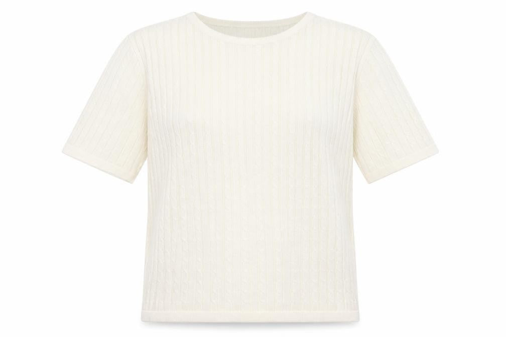 CANDA Womens White Crew Neck Acrylic Pullover Jumper Size M