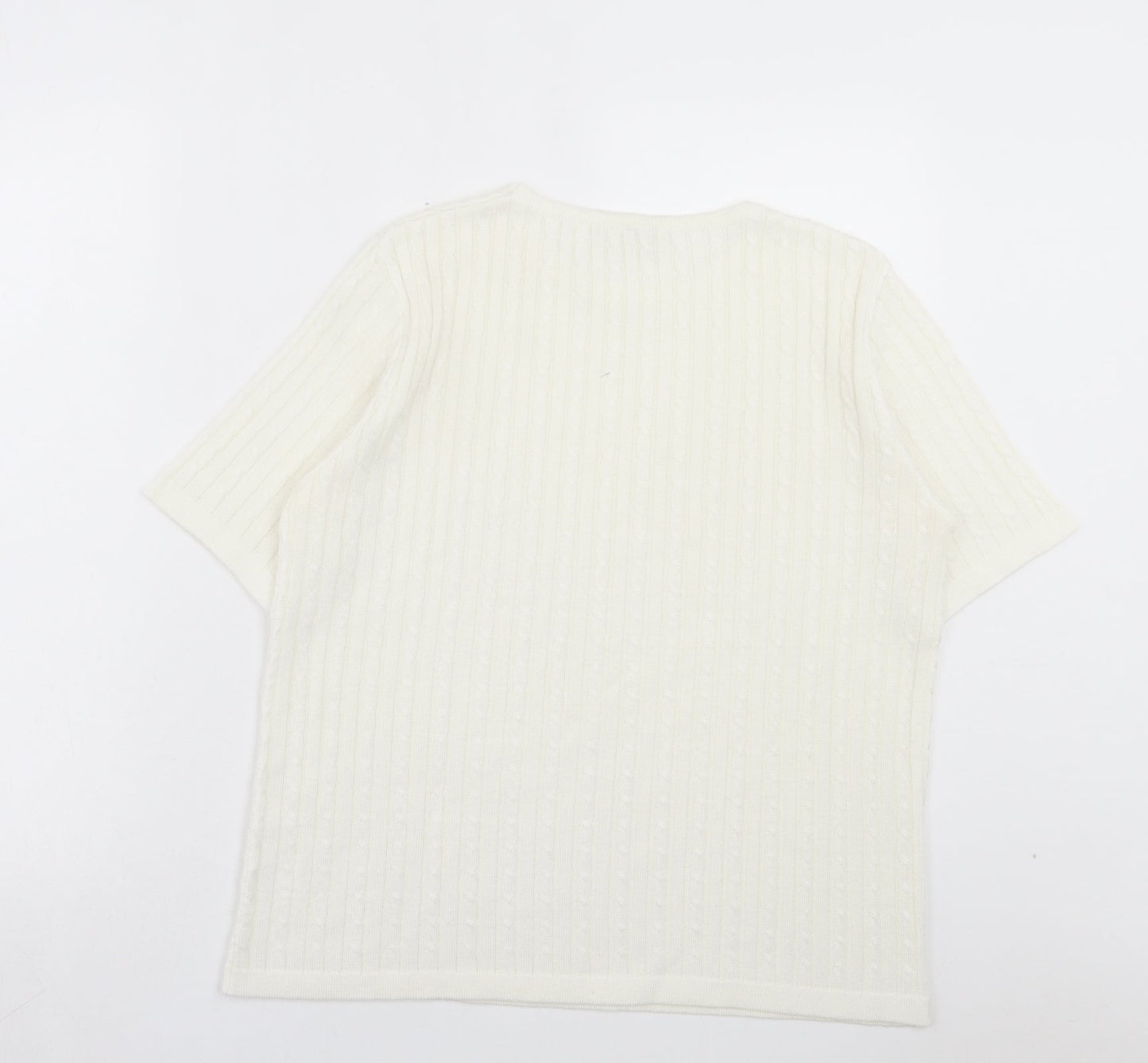 CANDA Womens White Crew Neck Acrylic Pullover Jumper Size M