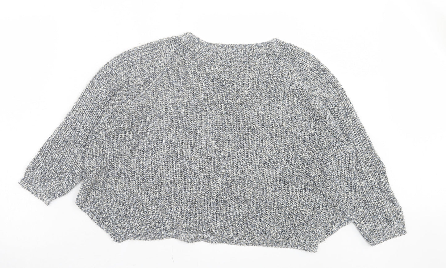 Noon Womens Blue Crew Neck Linen Pullover Jumper Size M