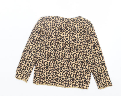 Next Girls Brown Animal Print Cotton Basic Casual Size 12-18 Months Crew Neck Pullover - Leopard Print
