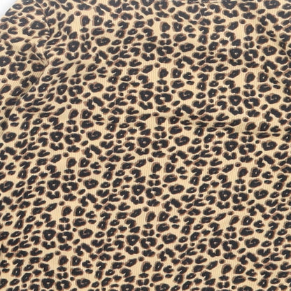 Next Girls Brown Animal Print Cotton Basic Casual Size 12-18 Months Crew Neck Pullover - Leopard Print