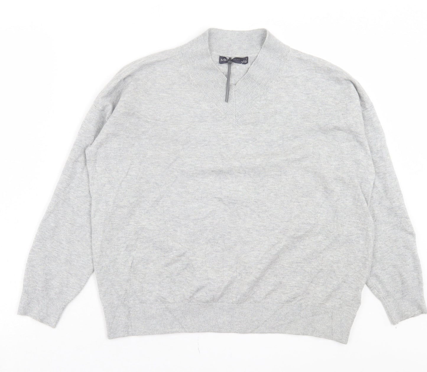 Marks and Spencer Womens Grey V-Neck Viscose Pullover Jumper Size M