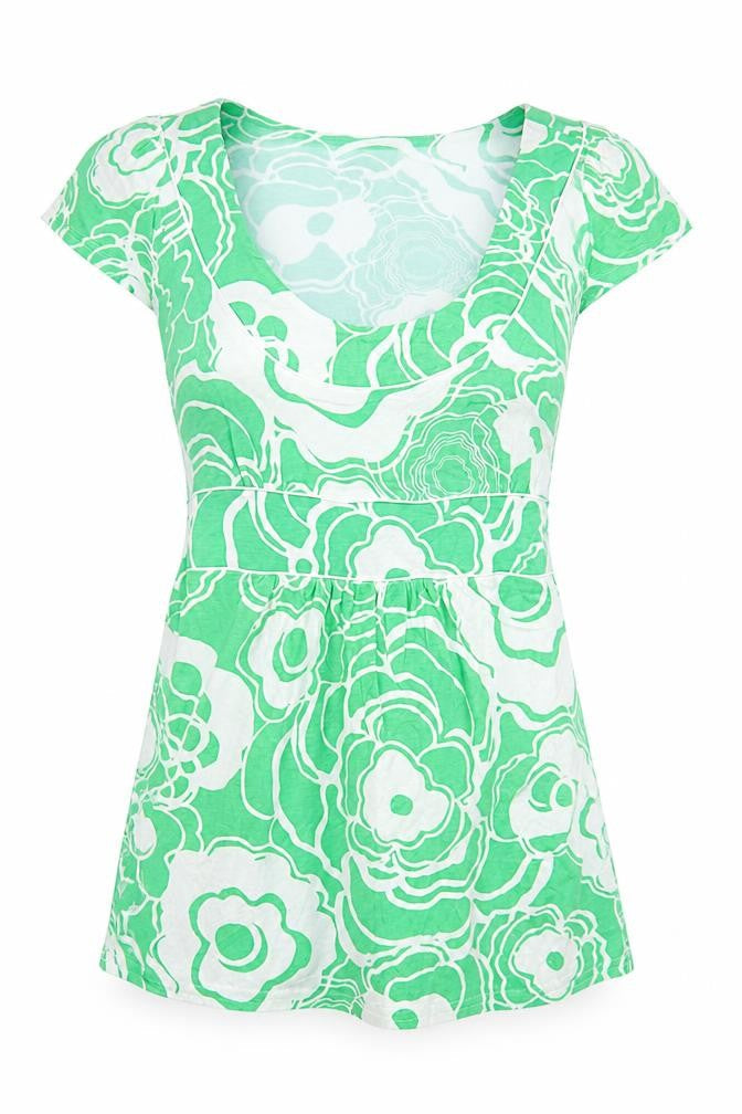 Therapy Womens Green Geometric Viscose Basic T-Shirt Size 14 Scoop Neck