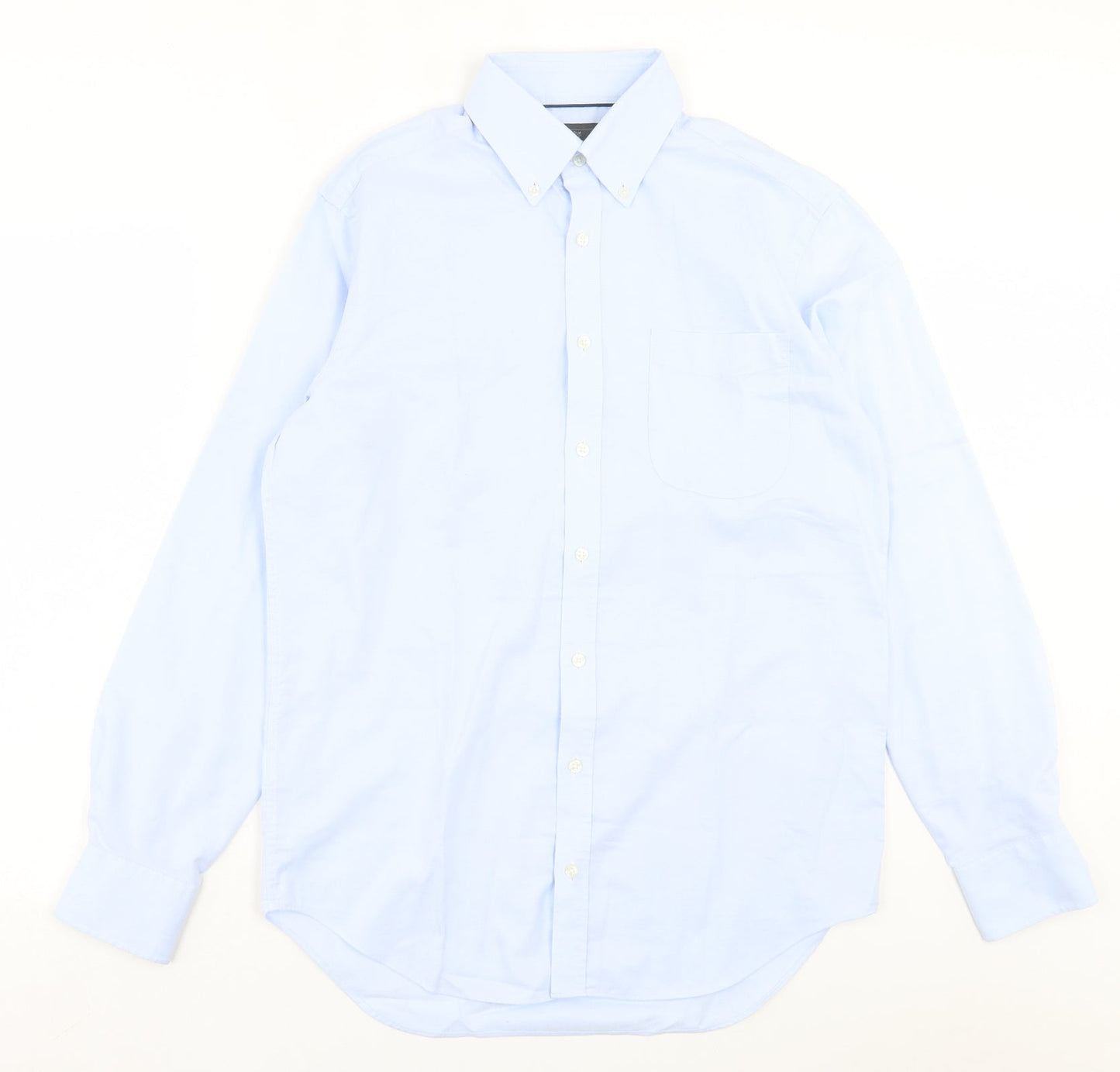 Marks and Spencer Mens Blue Cotton Button-Up Size 15 Collared Button - Pocket Detail
