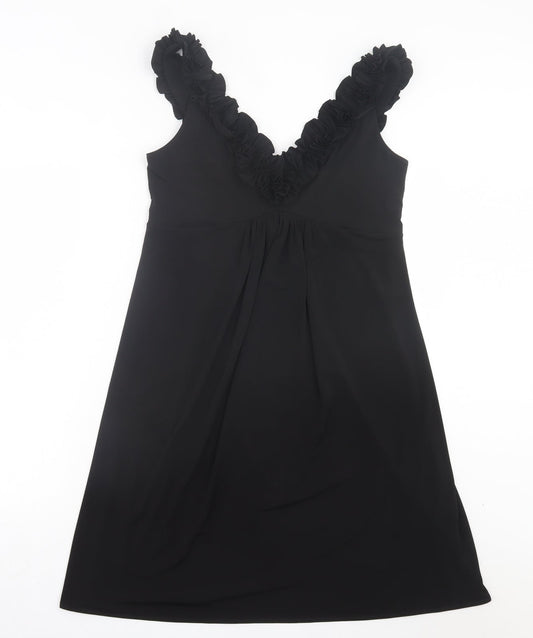 Wallis Womens Black Polyester A-Line Size 12 V-Neck Pullover