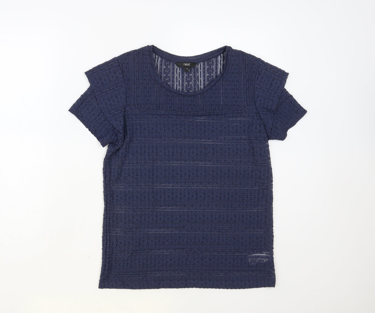 NEXT Womens Blue Geometric Nylon Basic Blouse Size 10 Crew Neck