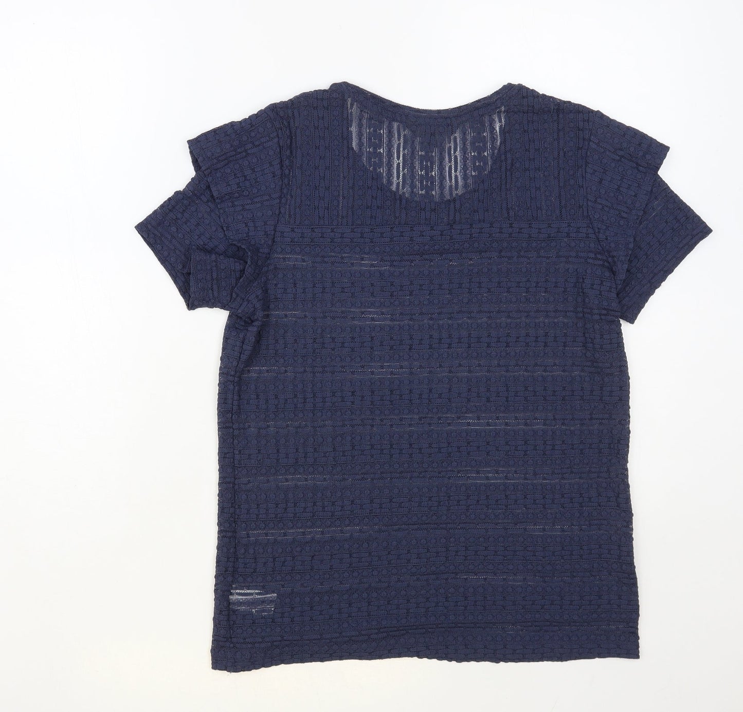 NEXT Womens Blue Geometric Nylon Basic Blouse Size 10 Crew Neck