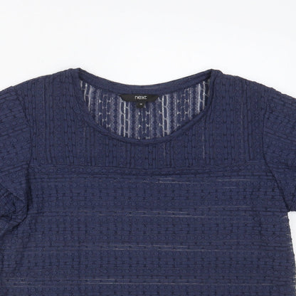 Next Womens Blue Geometric Nylon Basic Blouse Size 10 Crew Neck