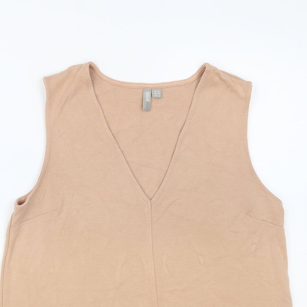 ASOS Womens Beige Viscose Basic Tank Size 10 V-Neck