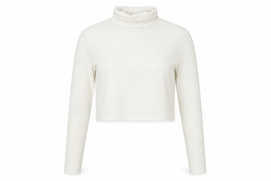 I SAW IT FIRST Womens White Polyester Cropped Blouse Size 12 Roll Neck - Ribbed