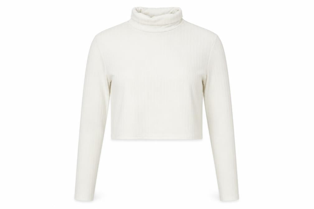 I SAW IT FIRST Womens White Polyester Cropped Blouse Size 12 Roll Neck - Ribbed