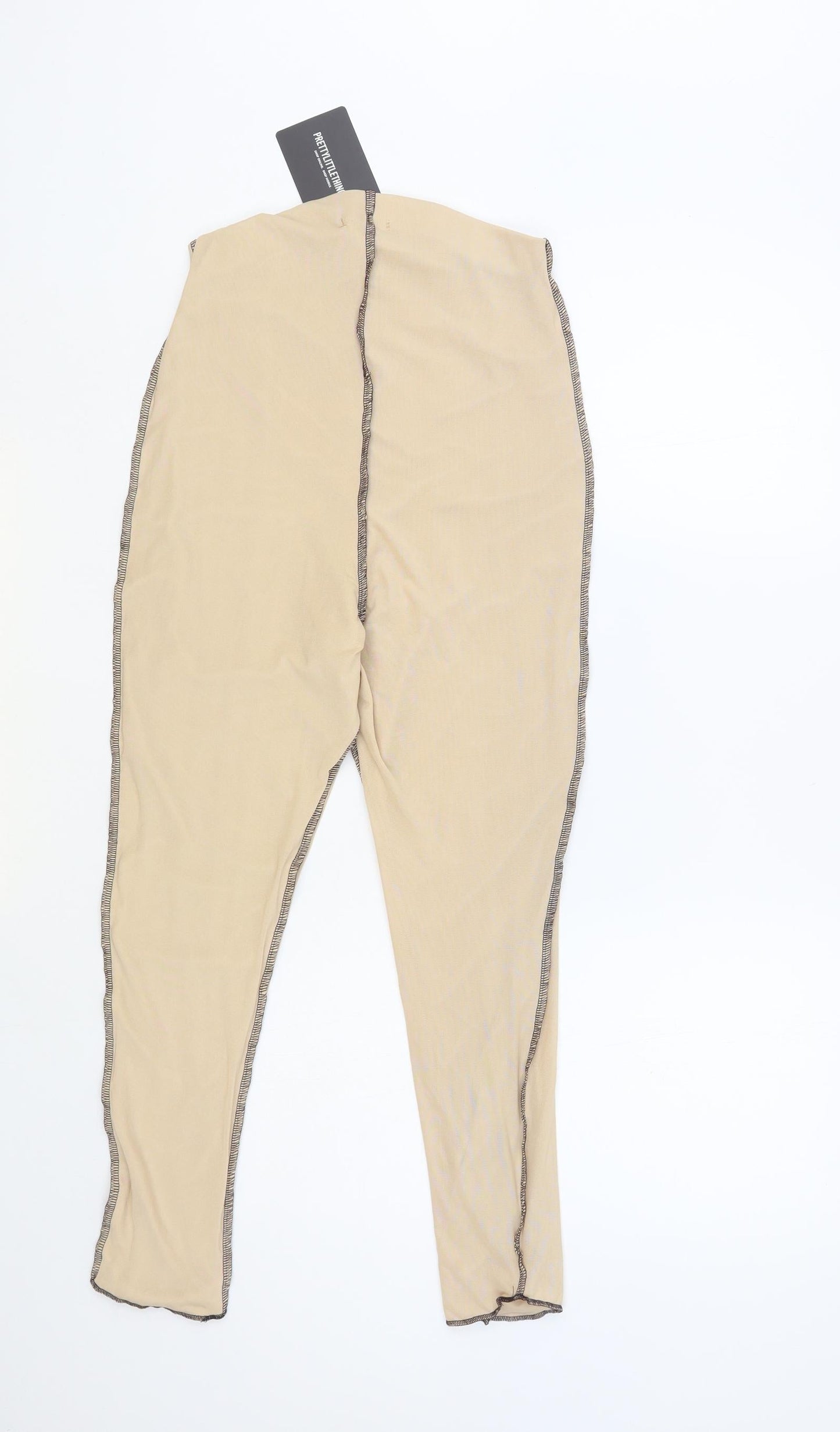 PRETTYLITTLETHING Womens Beige Polyester Jegging Leggings Size 10 L26 in - Contrast Stitching