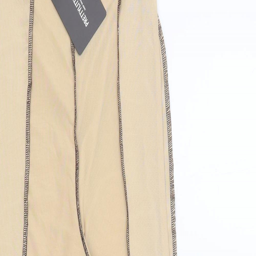 PRETTYLITTLETHING Womens Beige Polyester Jegging Leggings Size 10 L26 in - Contrast Stitching