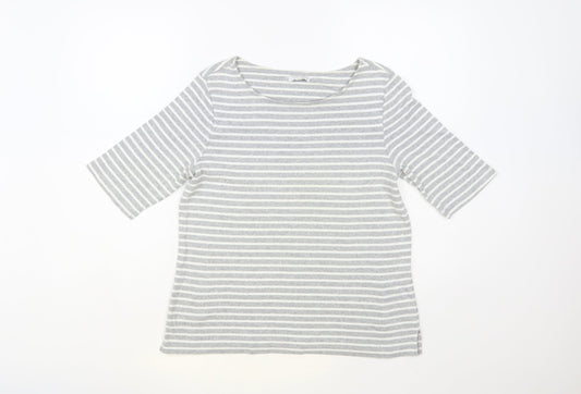 W. Lane Womens Grey Striped Cotton Basic T-Shirt Size M Boat Neck