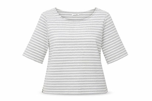 W. Lane Womens Grey Striped Cotton Basic T-Shirt Size M Boat Neck