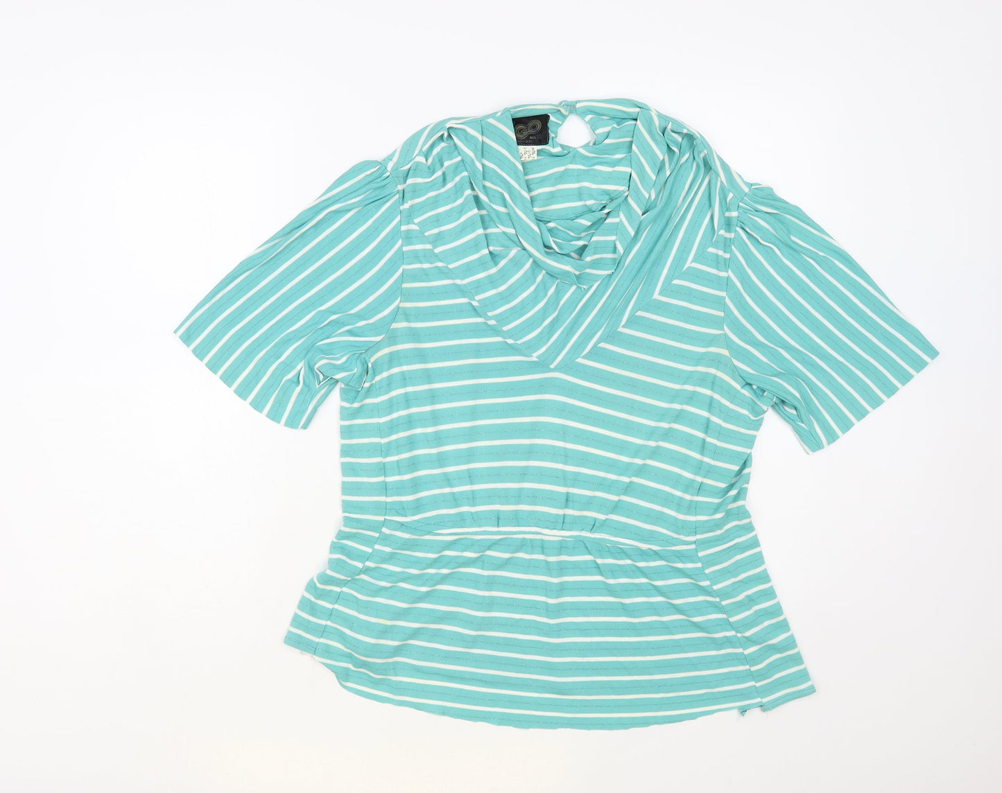 Ego Womens Green Striped Viscose Basic Blouse Size 10 Cowl Neck