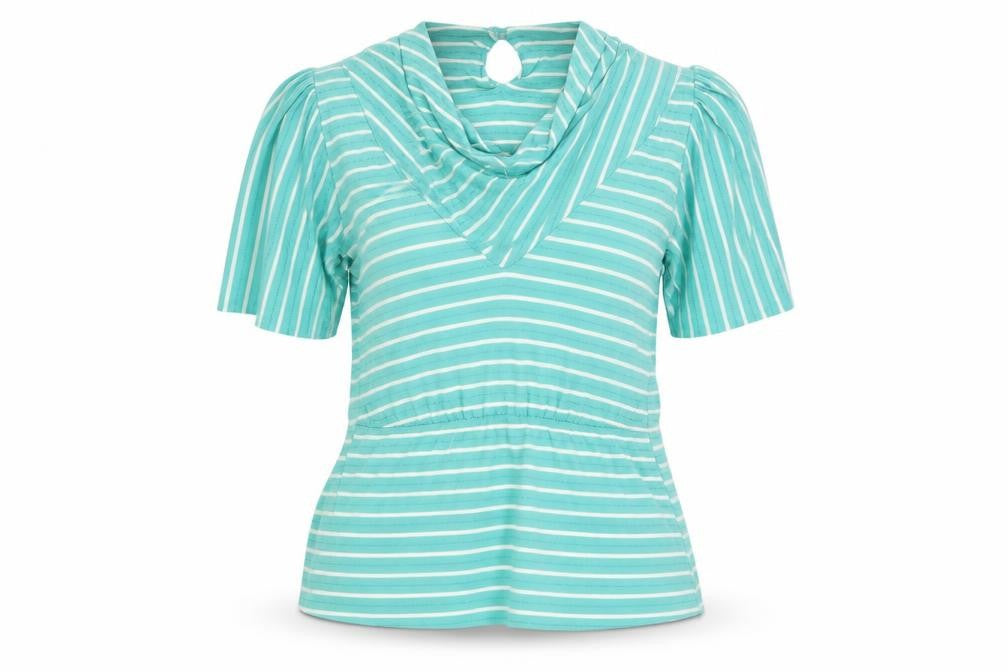 Ego Womens Green Striped Viscose Basic Blouse Size 10 Cowl Neck
