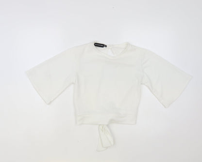 PRETTYLITTLETHING Womens White Polyester Cropped Blouse Size 12 Round Neck - Open Back