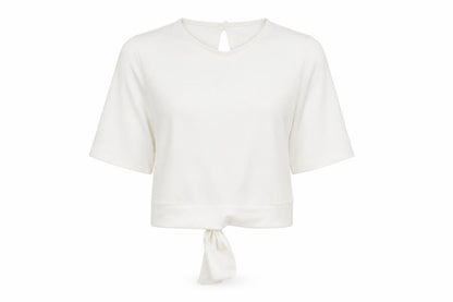 PRETTYLITTLETHING Womens White Polyester Cropped Blouse Size 12 Round Neck - Open Back