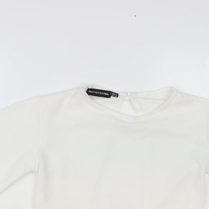PRETTYLITTLETHING Womens White Polyester Cropped Blouse Size 12 Round Neck - Open Back