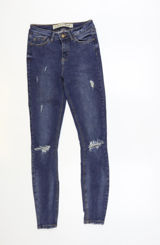 Denim & Co. Womens Blue Cotton Skinny Jeans Size 8 L28 in Regular Button