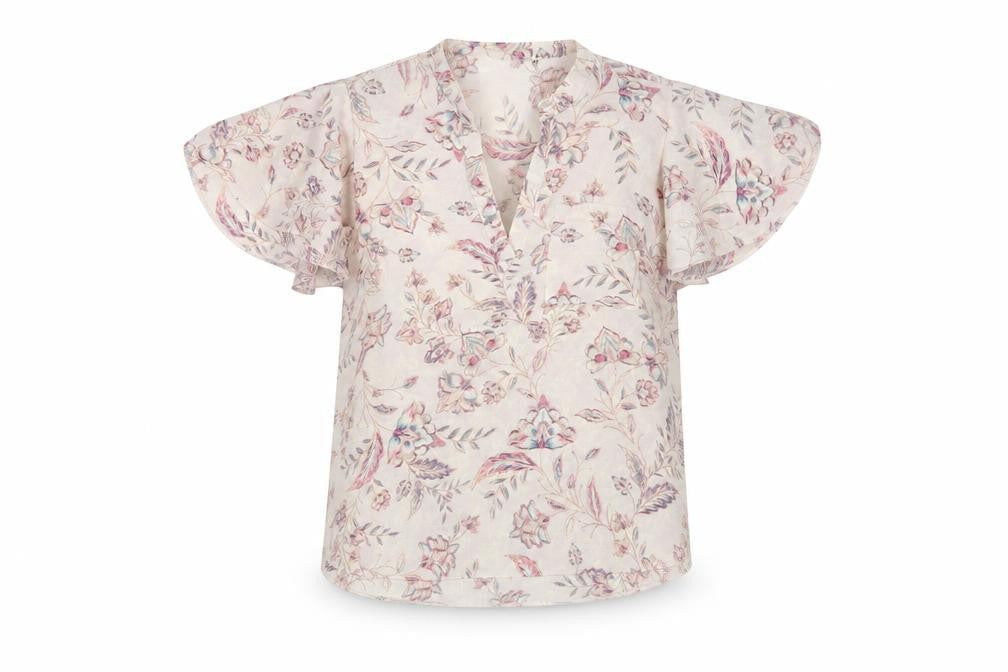 Preworn Womens Pink Floral Polyester Basic Blouse Size M V-Neck