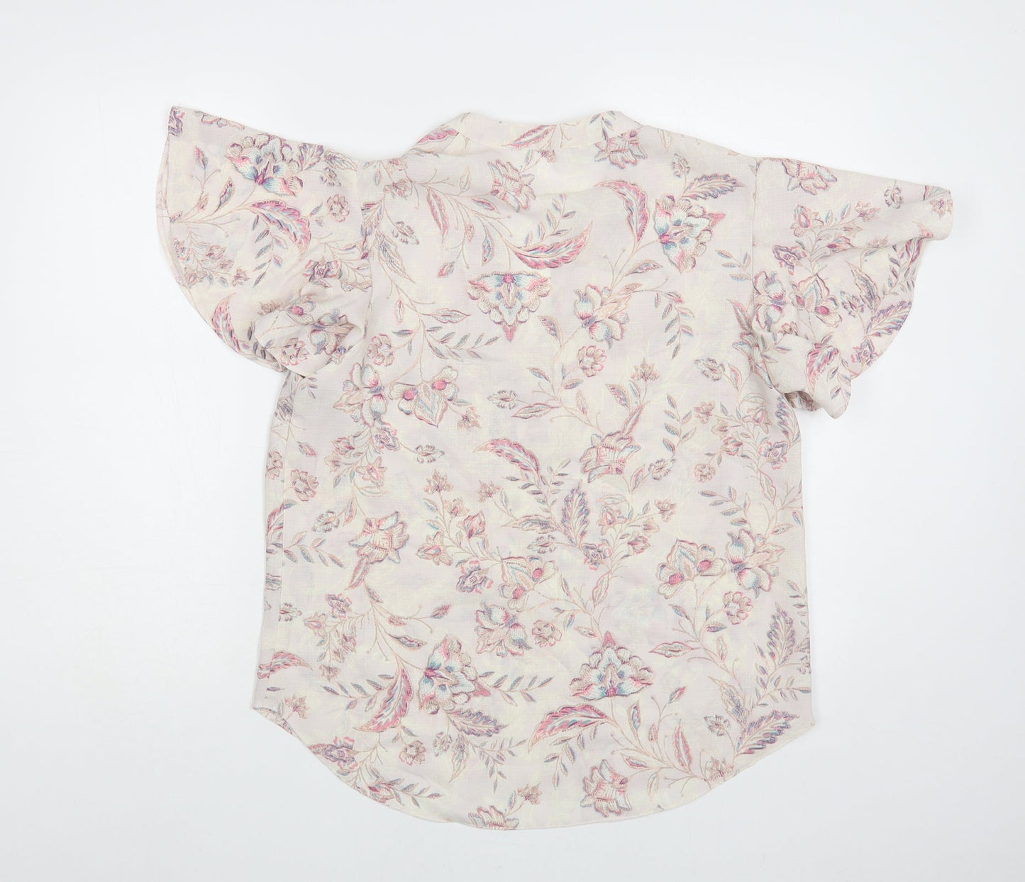 Preworn Womens Pink Floral Polyester Basic Blouse Size M V-Neck