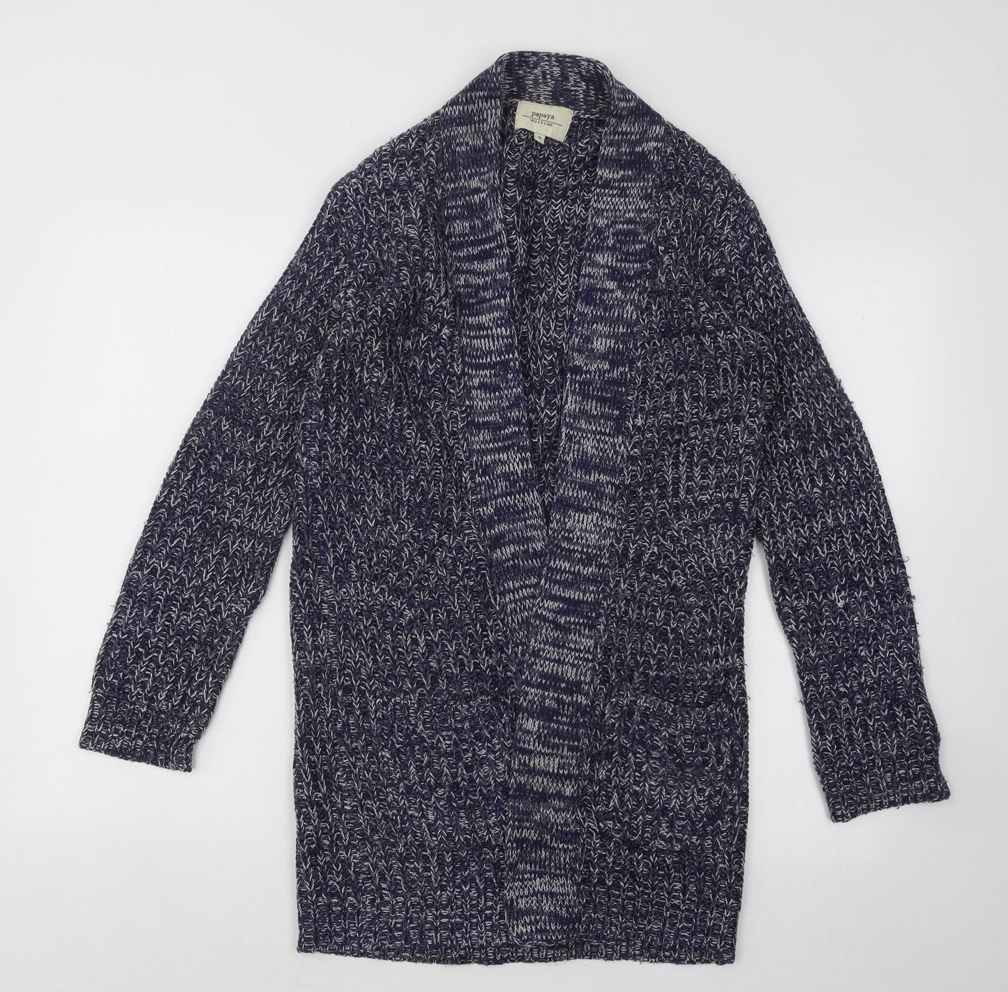 Papaya Womens Blue Collared Acrylic Cardigan Jumper Size S