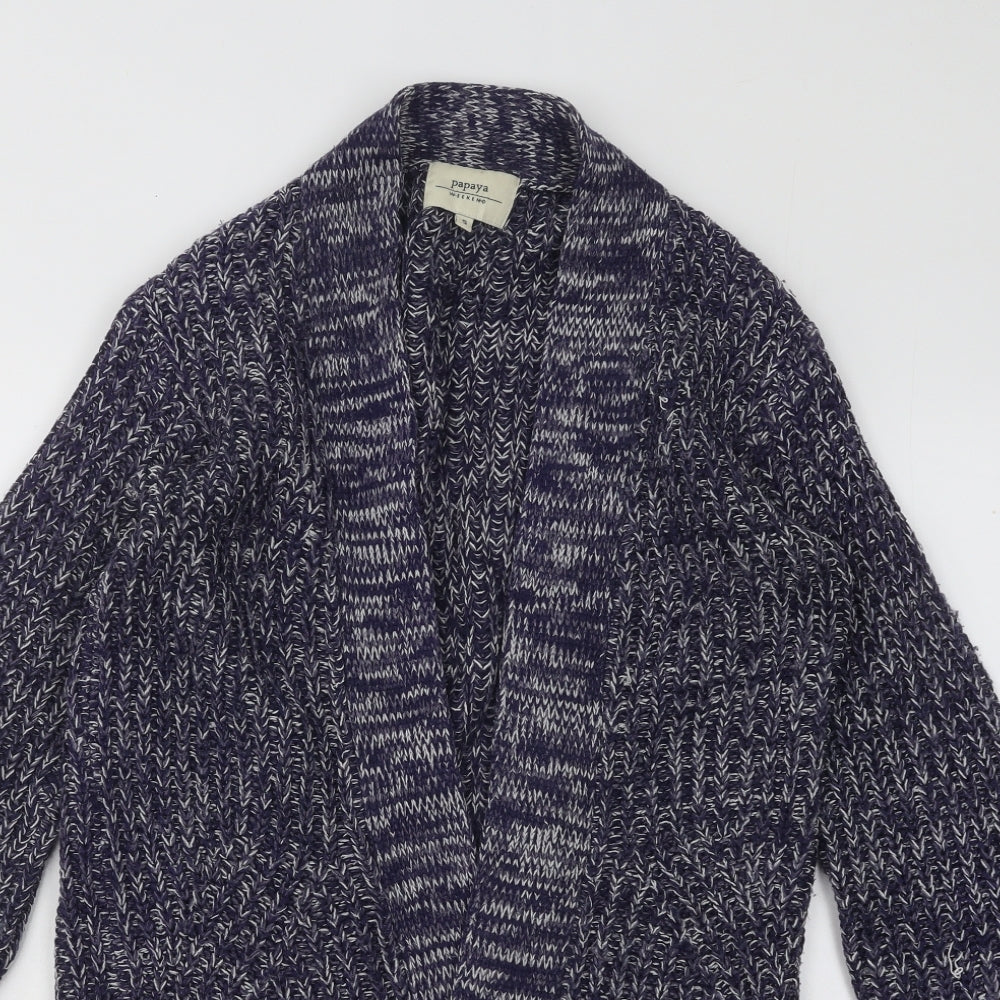 Papaya Womens Blue Collared Acrylic Cardigan Jumper Size S