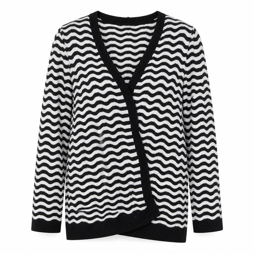 Damart Womens Black V-Neck Striped Viscose Cardigan Jumper Size 10