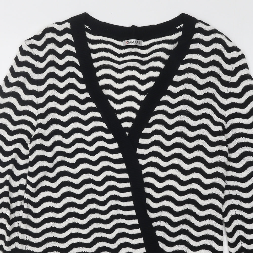 Damart Womens Black V-Neck Striped Viscose Cardigan Jumper Size 10