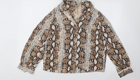 Dorothy Perkins Womens Gold Animal Print Polyester Basic Blouse Size 12 V-Neck - Snakeskin