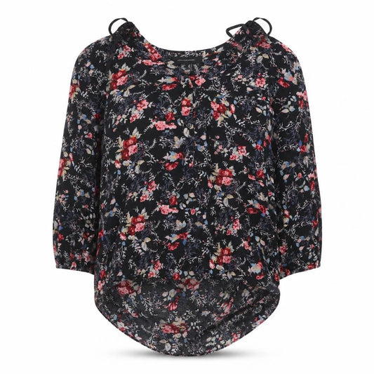 Atmosphere Womens Black Floral Polyester Basic Blouse Size 10 V-Neck