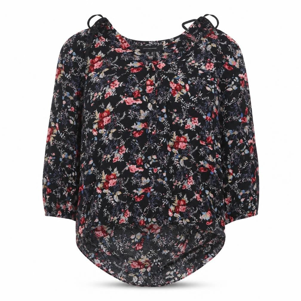 Atmosphere Womens Black Floral Polyester Basic Blouse Size 10 V-Neck