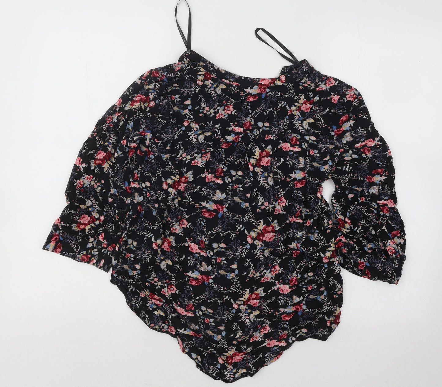 Atmosphere Womens Black Floral Polyester Basic Blouse Size 10 V-Neck